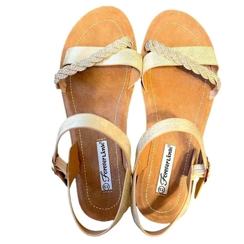 Women’s NWOT Sparkly Gold Braided Rhinestone Comfortable Strappy Sandals Sz 7.5